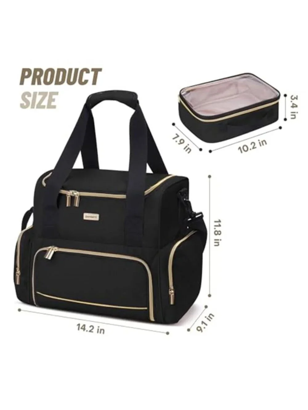 Makeup Travel Cosmetic Bag with 2 Removable Case Double Layer Organizer Case